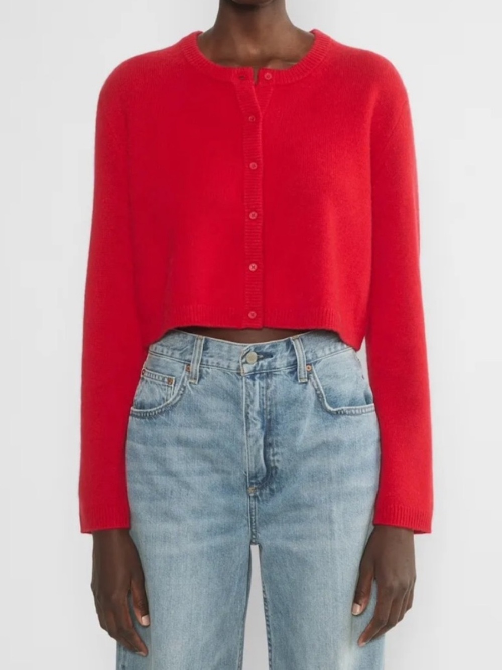 Aritzia Cashmere Cropped Red Button-Front Cardigan
